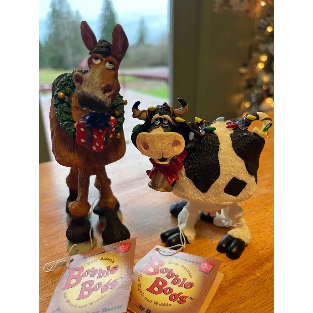 Bobble Bods by Doug Harris for Russ set of 2 Horace the Horse & Heffie the Cow - Picture 1 of 16